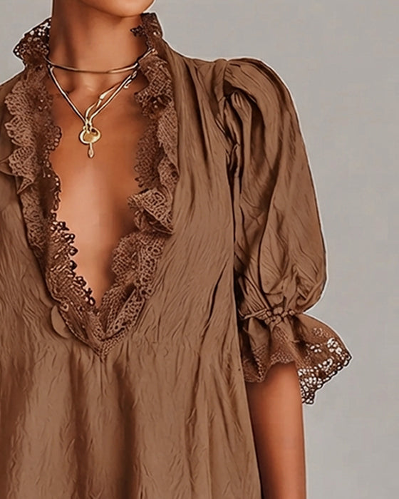 Lace Patchwork Asymmetrical Dress