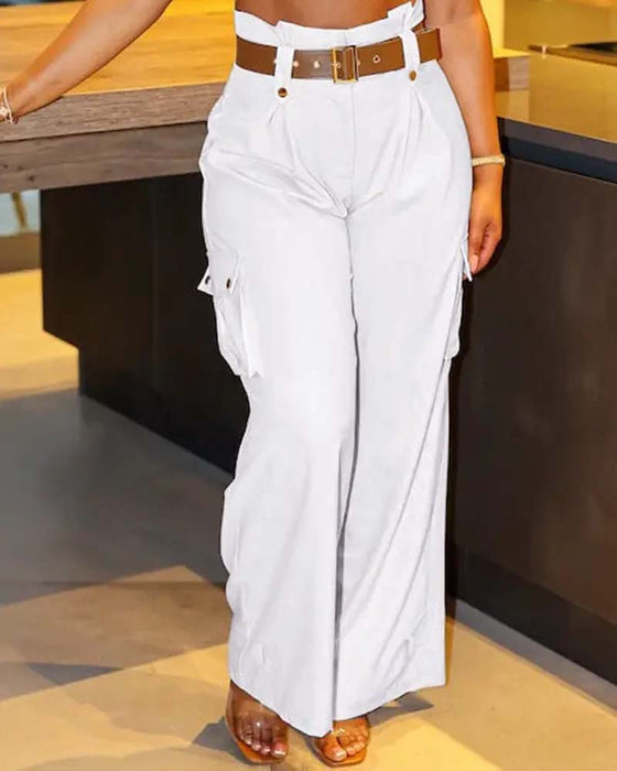 Solid color pocket casual cargo pants