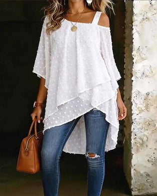 Three-Dimensional Floral One-Shoulder Blouse