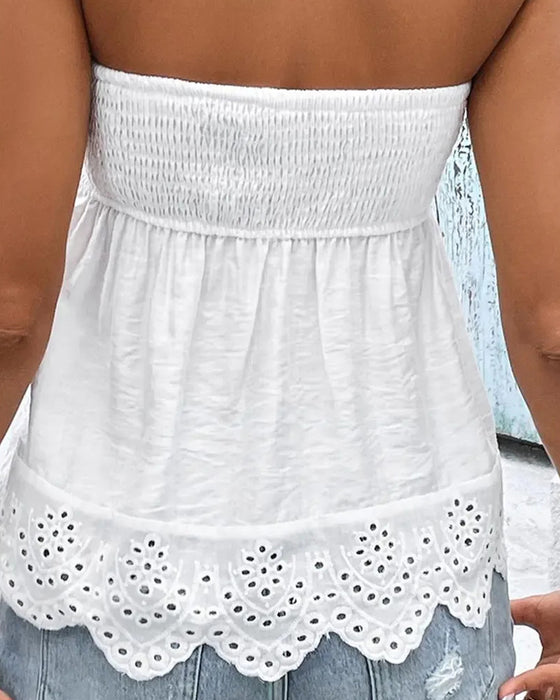 Smocked Hollow Out Bandeau Blouse