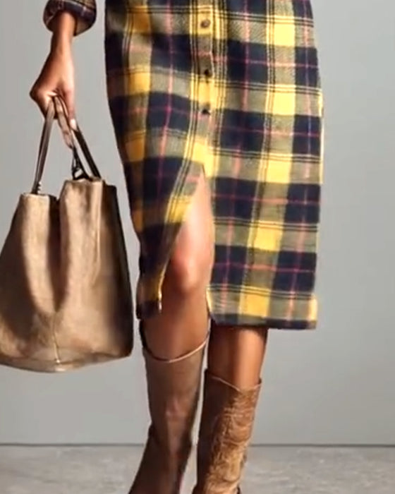 Collared Plaid Shirt Dress