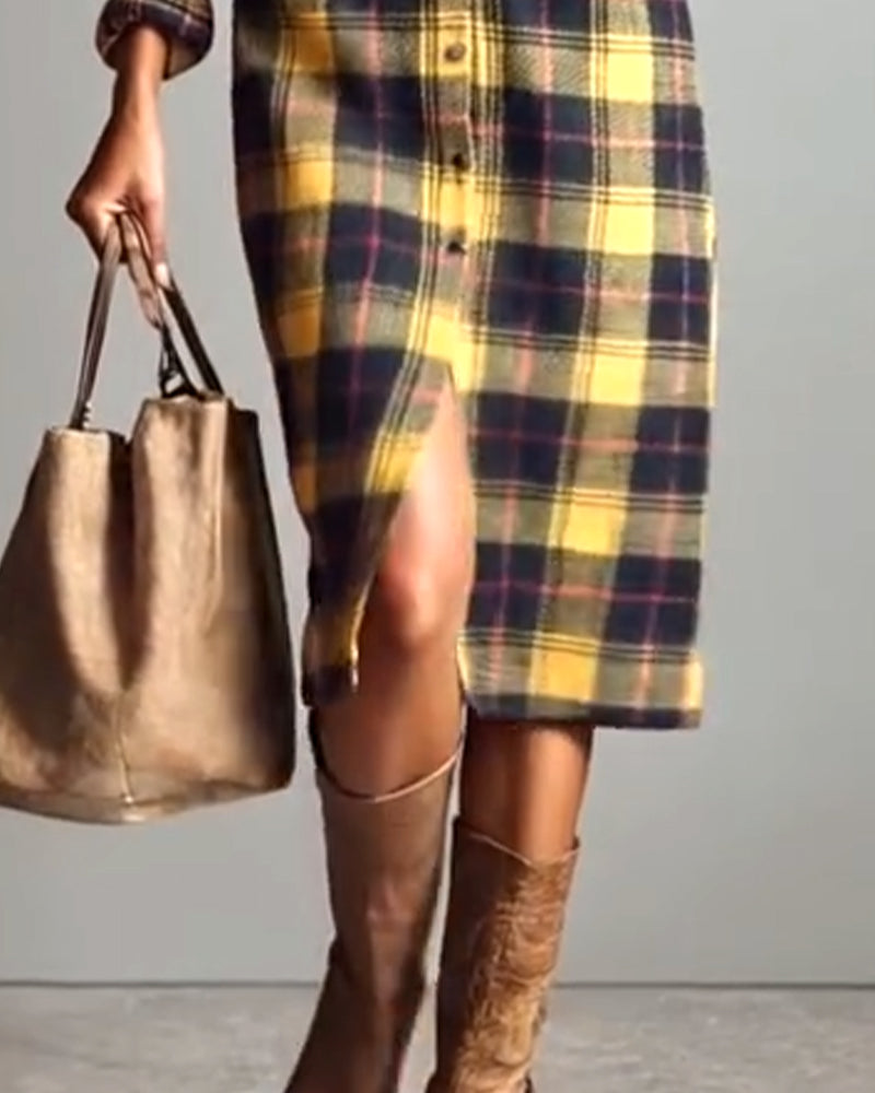 Collared Plaid Shirt Dress
