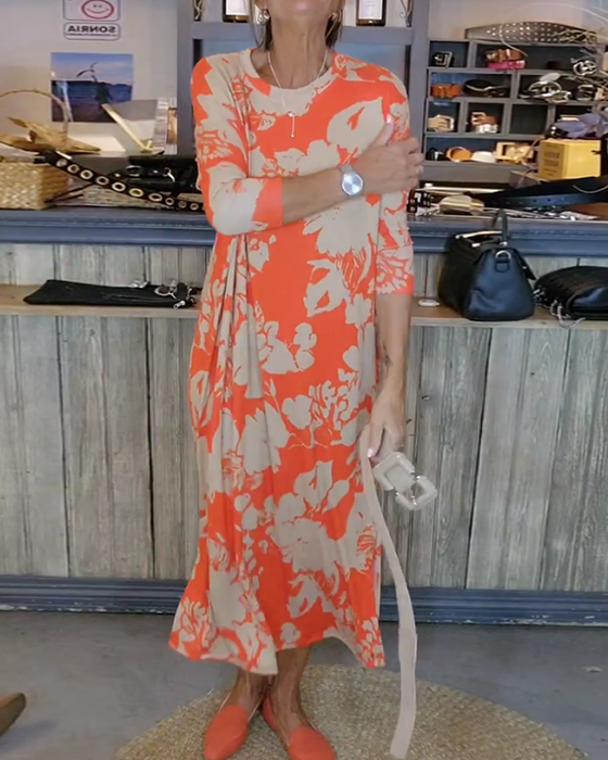 Floral print side slit dress