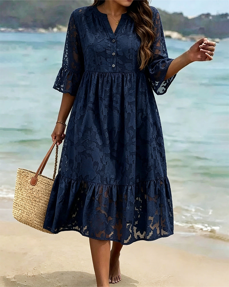 Elegant Sophisticated Ruffle Lace Dress