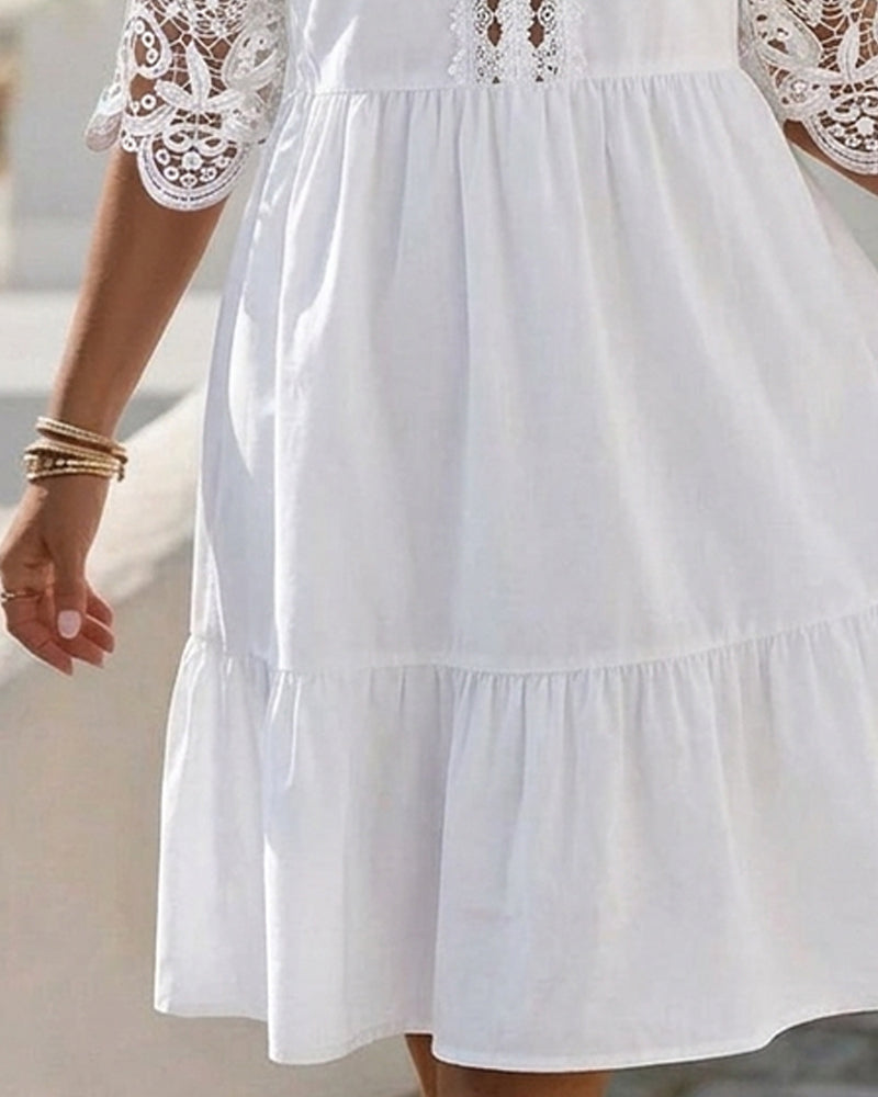 Lace Off-Shoulder Tiered Short Dresses