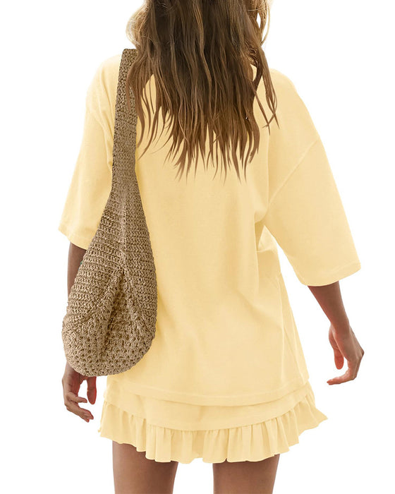 Round Neck Solid Color Two Piece Set