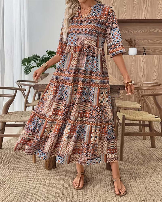 Ethnic Geometric Print Long Dress