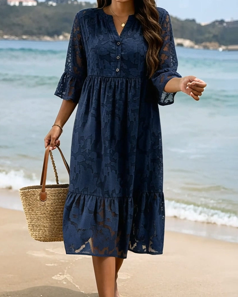 Elegant Sophisticated Ruffle Lace Dress