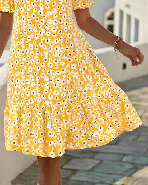V-Neck Bubble Sleeve Daisy Dress