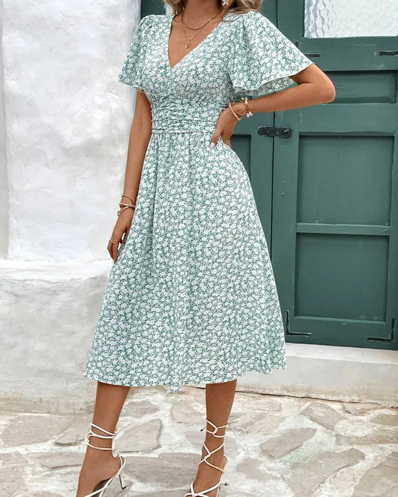 Floral V-Neck Waist Dress