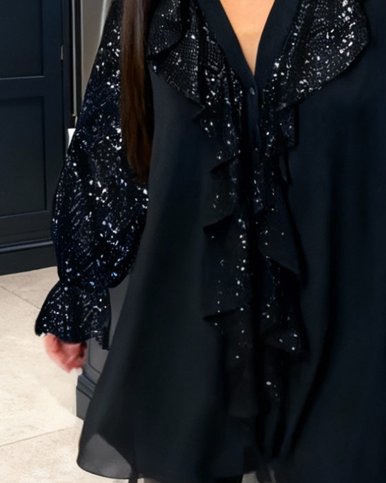 Solid Color Ruffled Loose Blouses