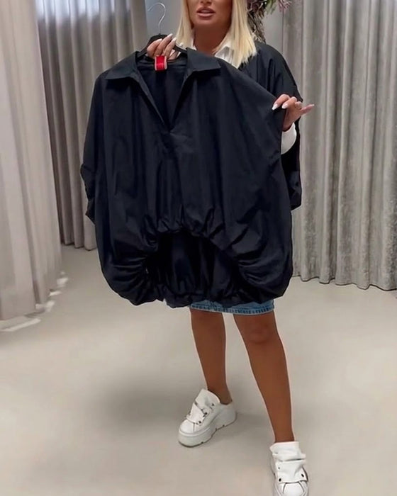 Lapel Loose Fit Batwing Sleeve Blouse