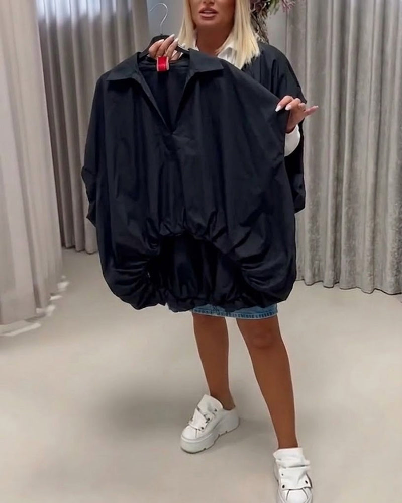 Lapel Loose Fit Batwing Sleeve Blouse