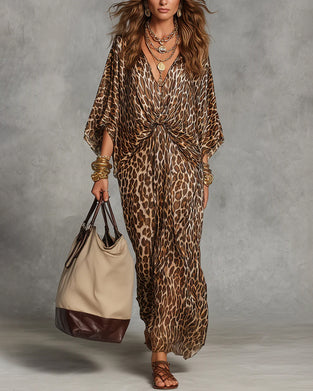 Trendy Leopard Batwing Sleeve Dress