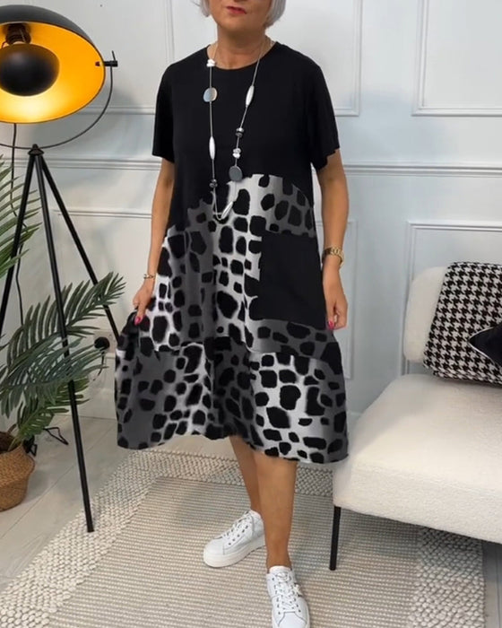 Short-sleeved round neck printed dress