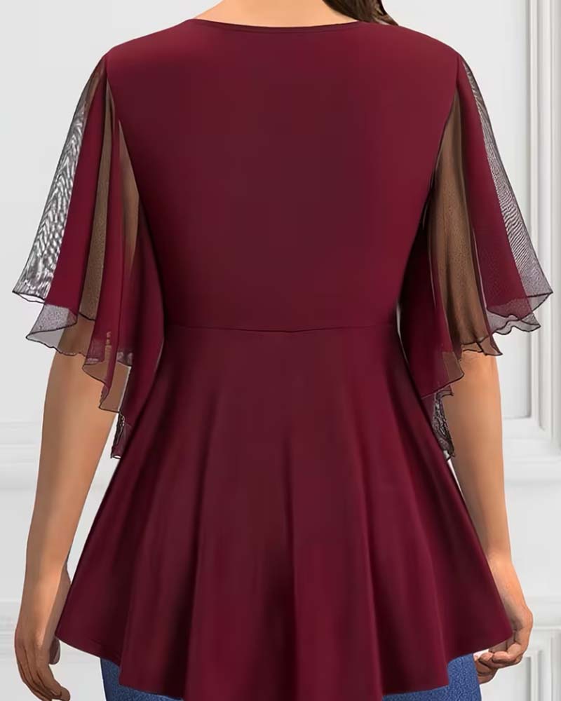 V-Neck Solid Color Blouse