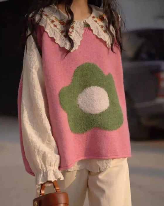 Round neck floral sweater vest