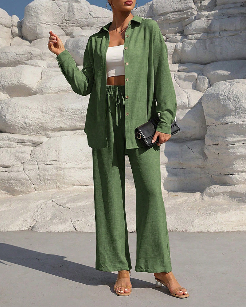 Long Sleeve Casual Solid Set