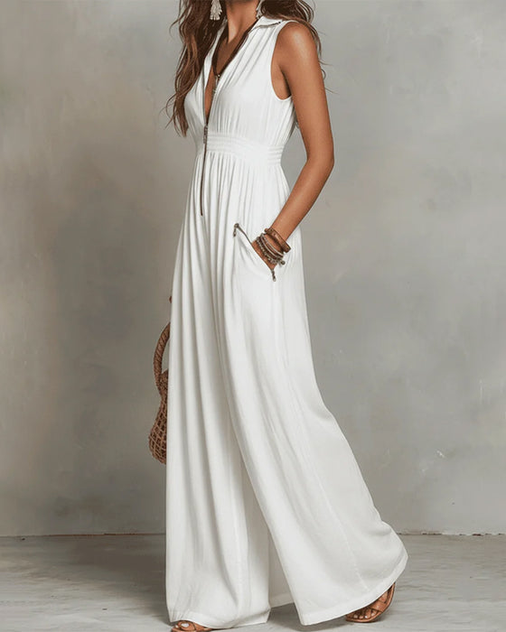 Lapel Sleeveless Zip Long Dress