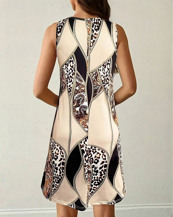 Sleeveless Leopard Patchwork A-Line Dress