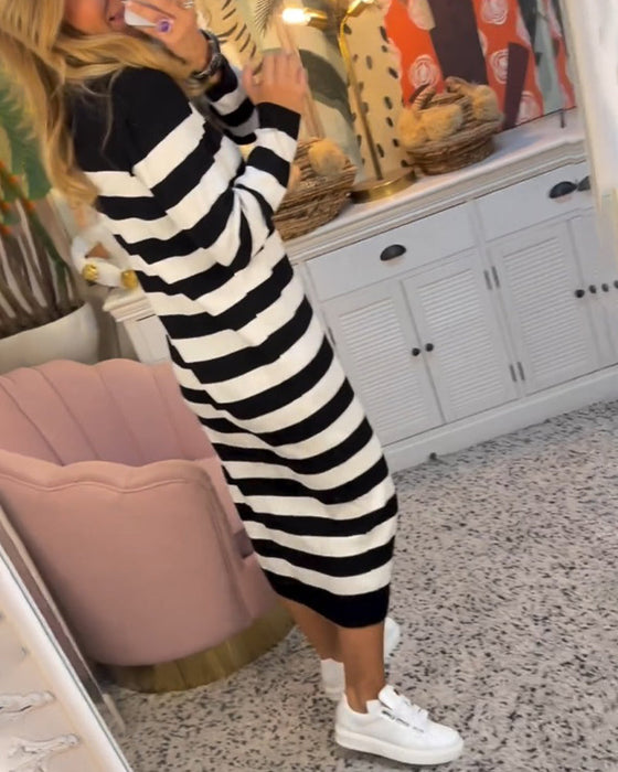 Striped casual long sleeve dress