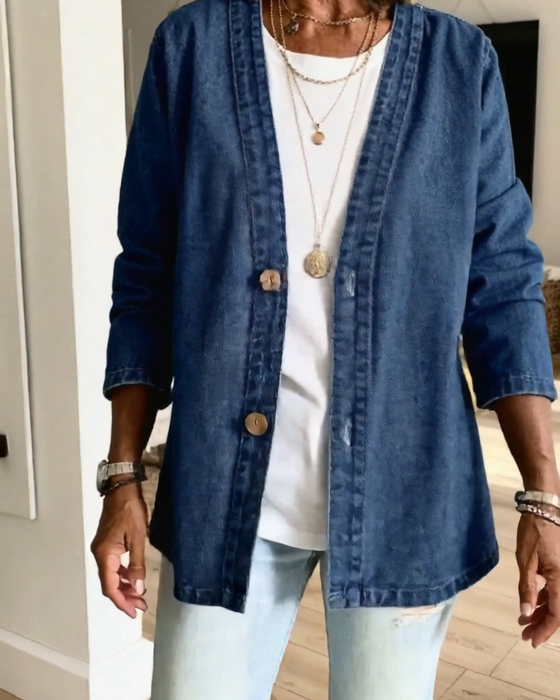 Denim V-Neck Cardigan Coat