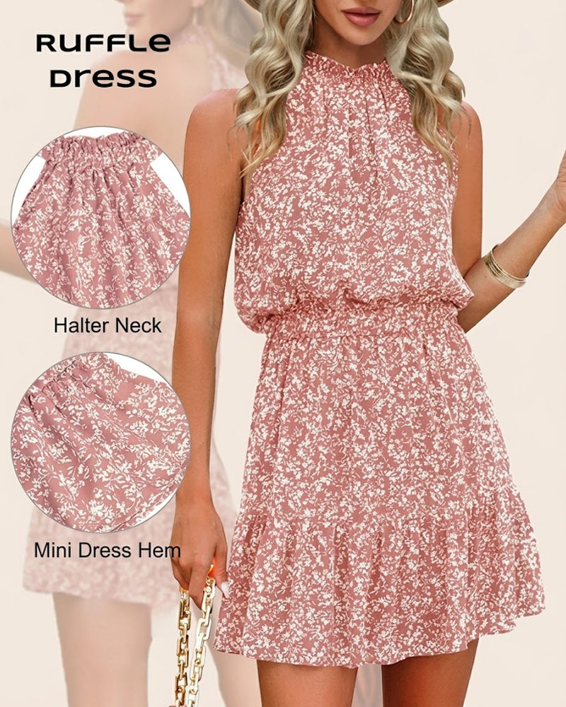 Floral Halter Waist Dress
