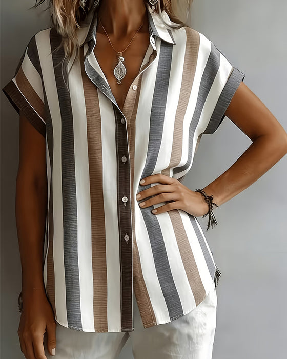 Vertical Stripe Short Sleeve Shirt