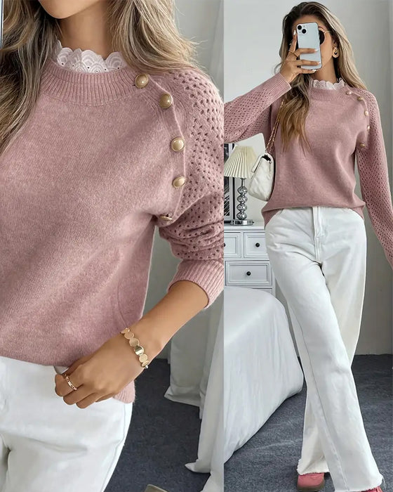 Elegant Ruffle Hollow Trim Sweater
