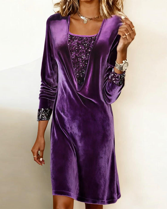 Elegant Sequined Patchwork Dress