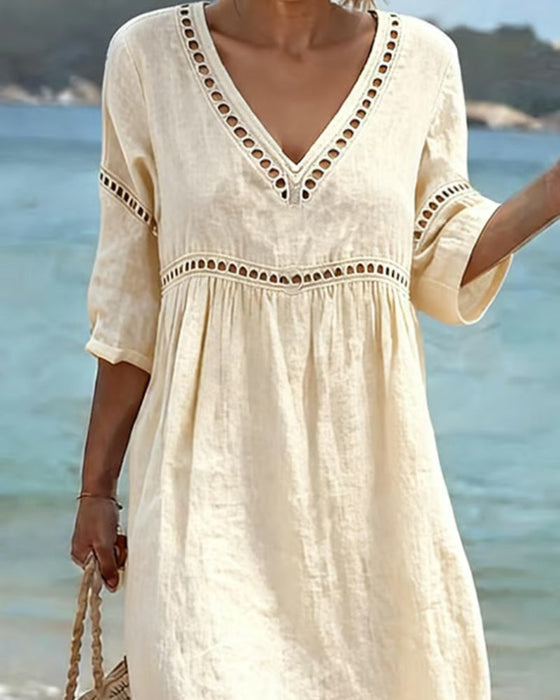 Solid Color Hollow-Out Casual Dress