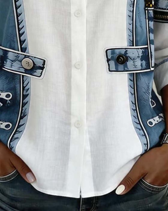 Patchwork Contrast Lapel Shirt