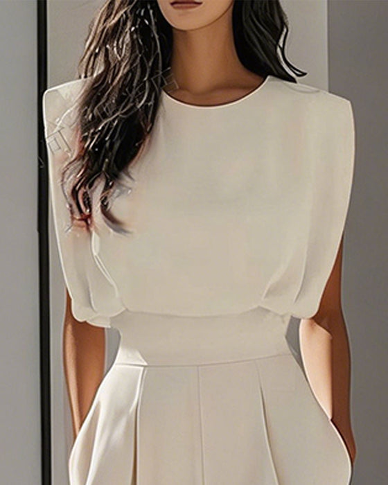 Solid Casual Belted Jumpsuit