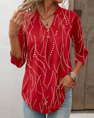 Elegant button print top with V neck