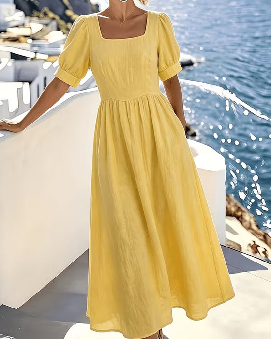 Square Neck Elegant A-Line Flared Dress