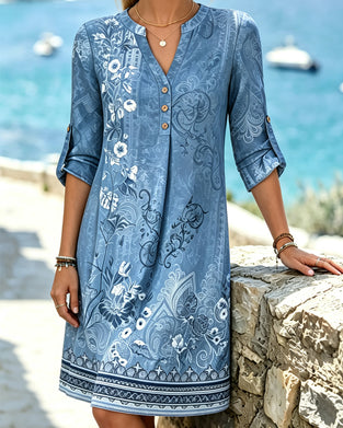 Floral Three-Quarter Sleeve Straight Dresses