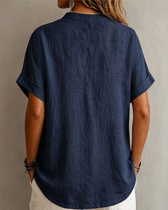 V-Neck Short Sleeve Loose Blouse