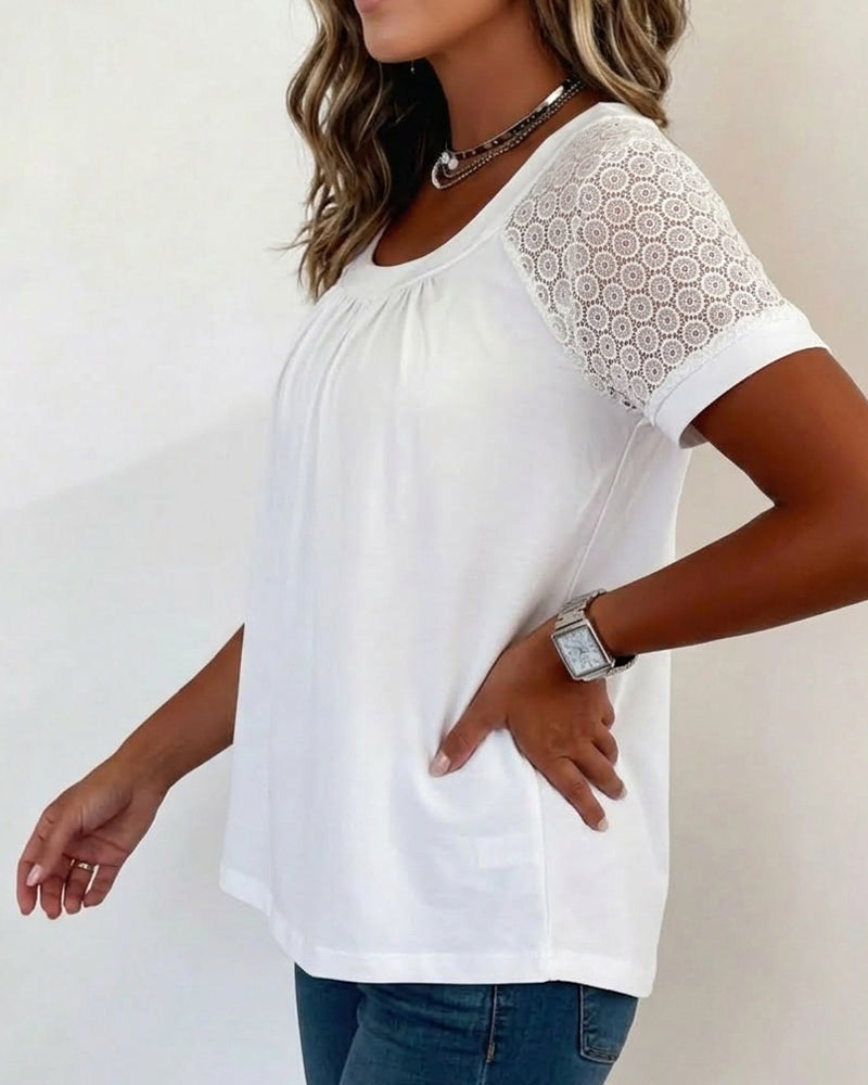 U-Neck Lace Raglan Short Sleeve T-Shirt