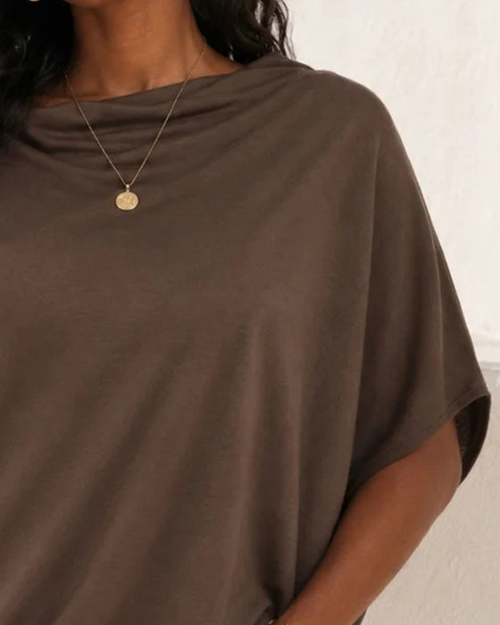 Draped Collar Solid Color Blouse