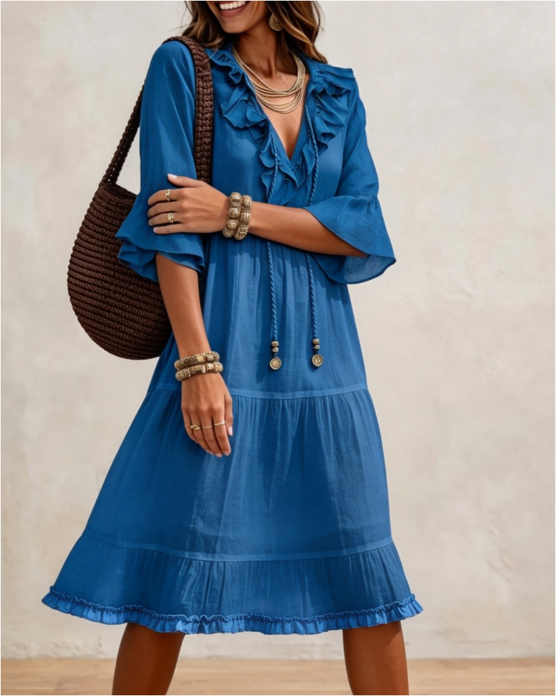 Ruffled V-Neck Strappy Dress