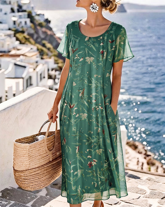 Floral Crew Neck Maxi Dress