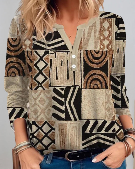 Geometric patchwork printed top