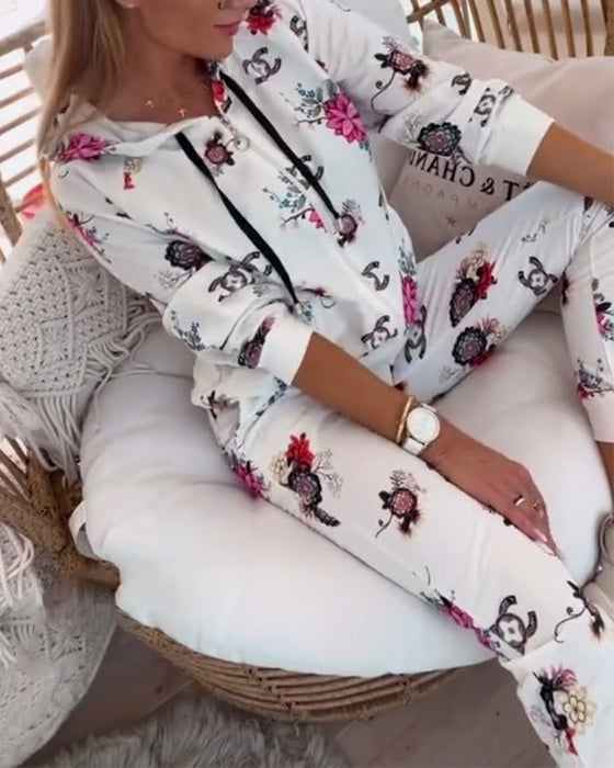 Casual Floral Print Two Piece Sets