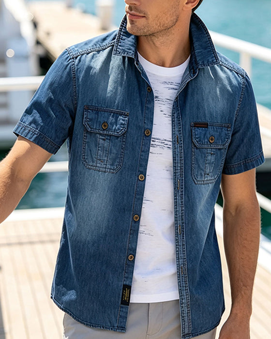 Denim Short Sleeve Men's Shirt