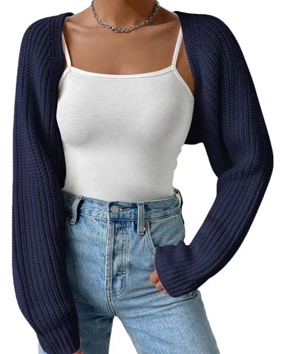 Solid Color Long Sleeve Short Cardigan