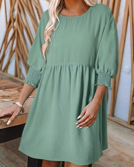 Women's Solid-Color Waist-Cinching Dress