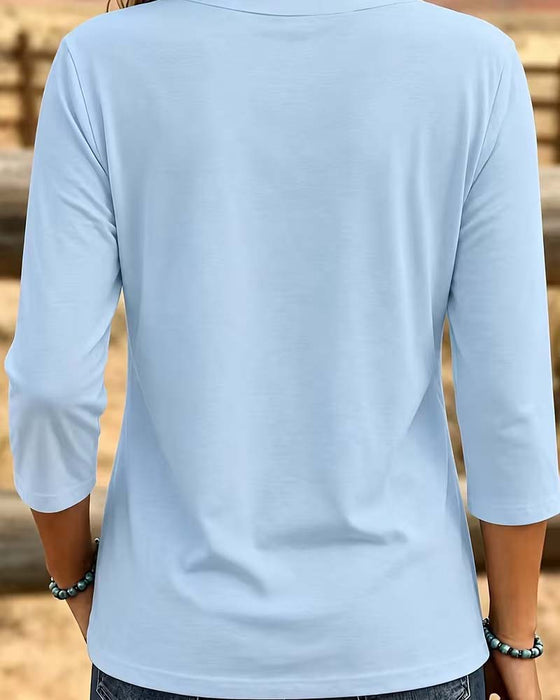 Crew Neck Patchwork Asymmetric Hem Top