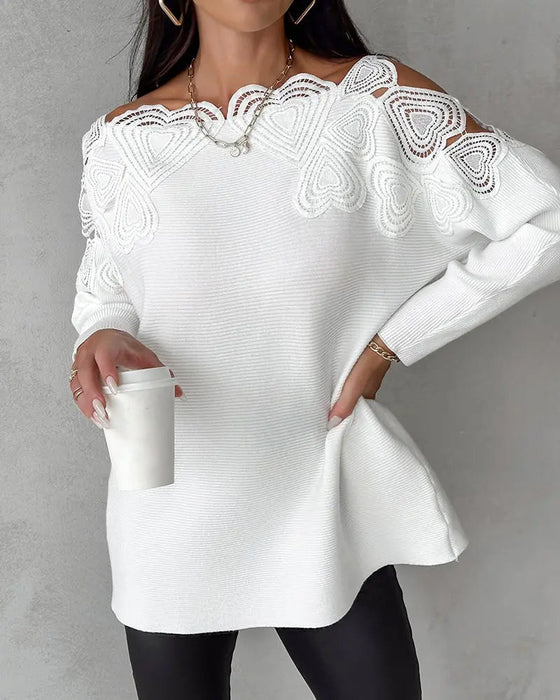 Lace patchwork solid color sweater