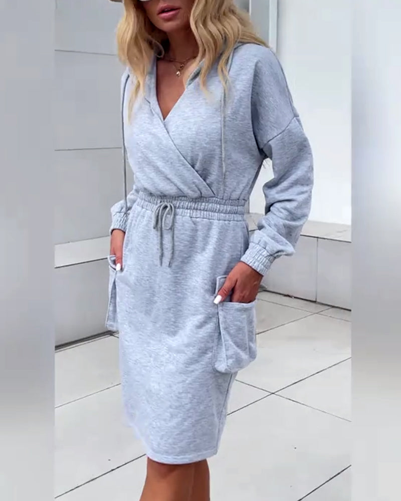 Casual Hooded Solid Color Dress
