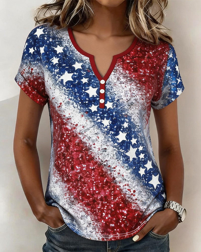 Three-Button Stars and Stripes Short-Sleeve T-Shirts